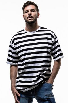 オーバーサイズ クルーネックカットソー / loose jersey tee / ボーダー(太ピッチ)