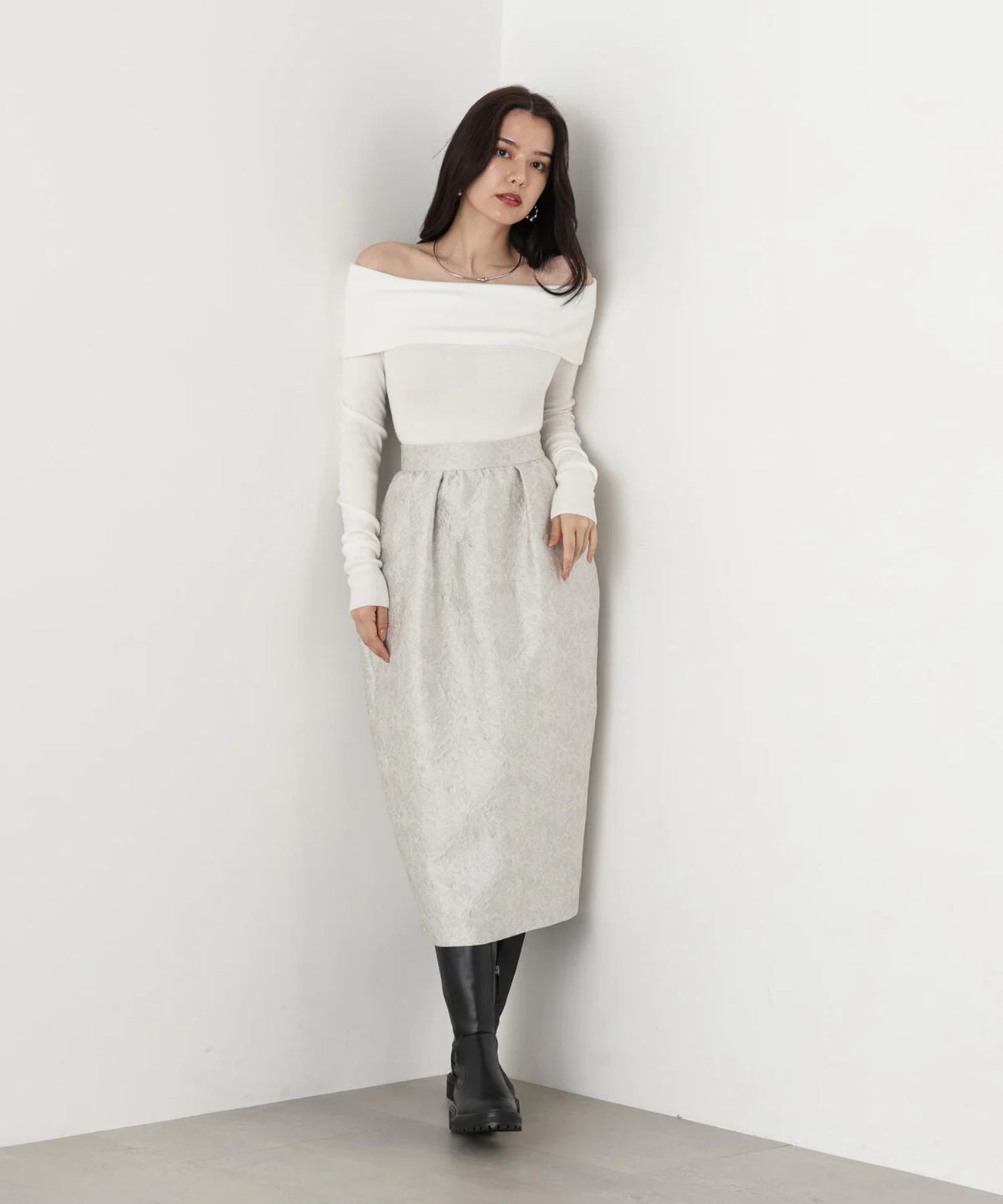 オフショルダー2WAYニットプルオーバー(ホワイト)ポリエステル / ウォッシャブル / 手洗い可 / かぶって着用 / 裏なし / ストレッチあり/ 0315270114