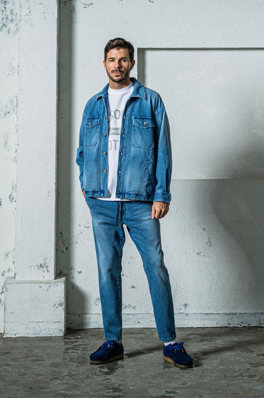 DENIM JERSEY OVER CPO (ライトインディゴ) 綿 / ストレッチ / 水牛ボタン / ドロップショルダー / RC35-JK-002-2
