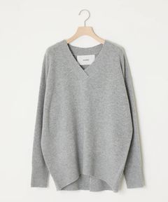 CASHMERE-BLEND V-NECK (GREY) 毛 / カシミア混 /後ろ裾スリット / 前後差レングス / ADWS-501-38