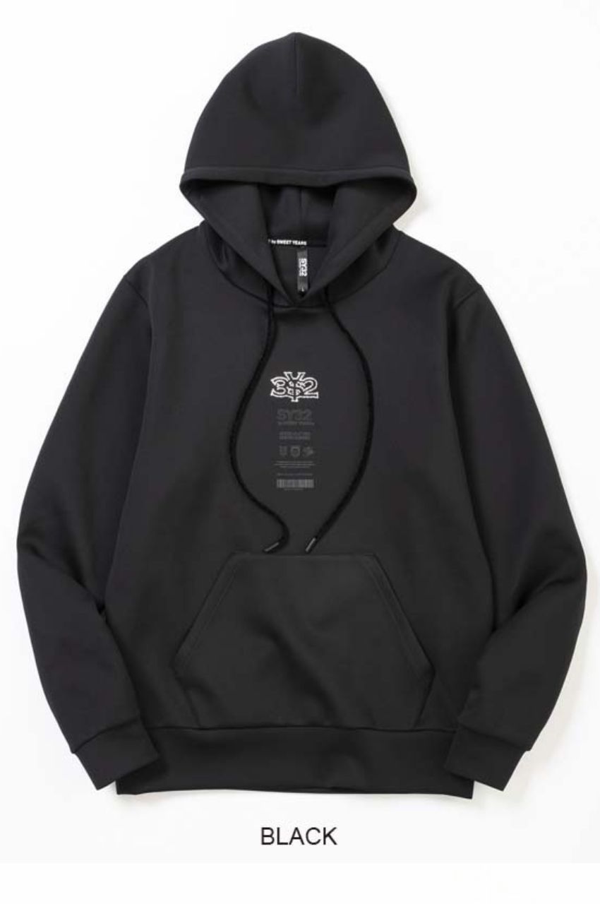 DOUBLEKNIT RHINESTONE LOGO P/O HOODIE (ブラック) ポリエステル / ラインストーンロゴ / ストレッチ / 艶感有り / 15002