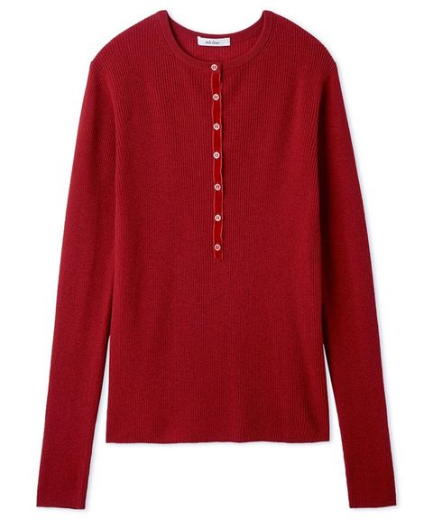 ベロアヘンリーネックリブニット( RED ) ポリエステル / ベロアテープ / ウール混 / 伸縮性 / 手洗可/ 09WNT255001