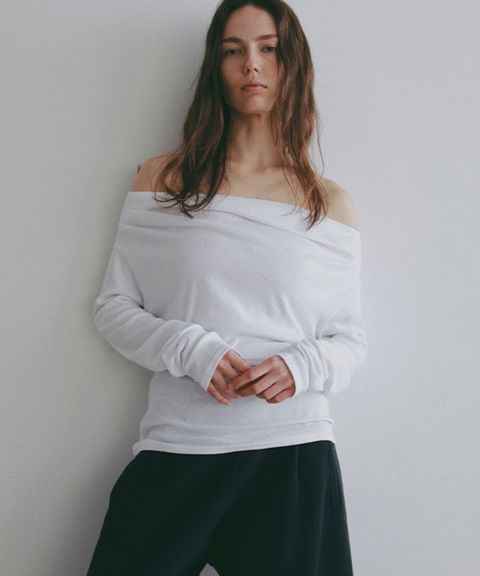 ワンショルダードレーププルオーバー(ホワイト) 綿 / ウォッシャブル / 手洗い可 / 1226212079