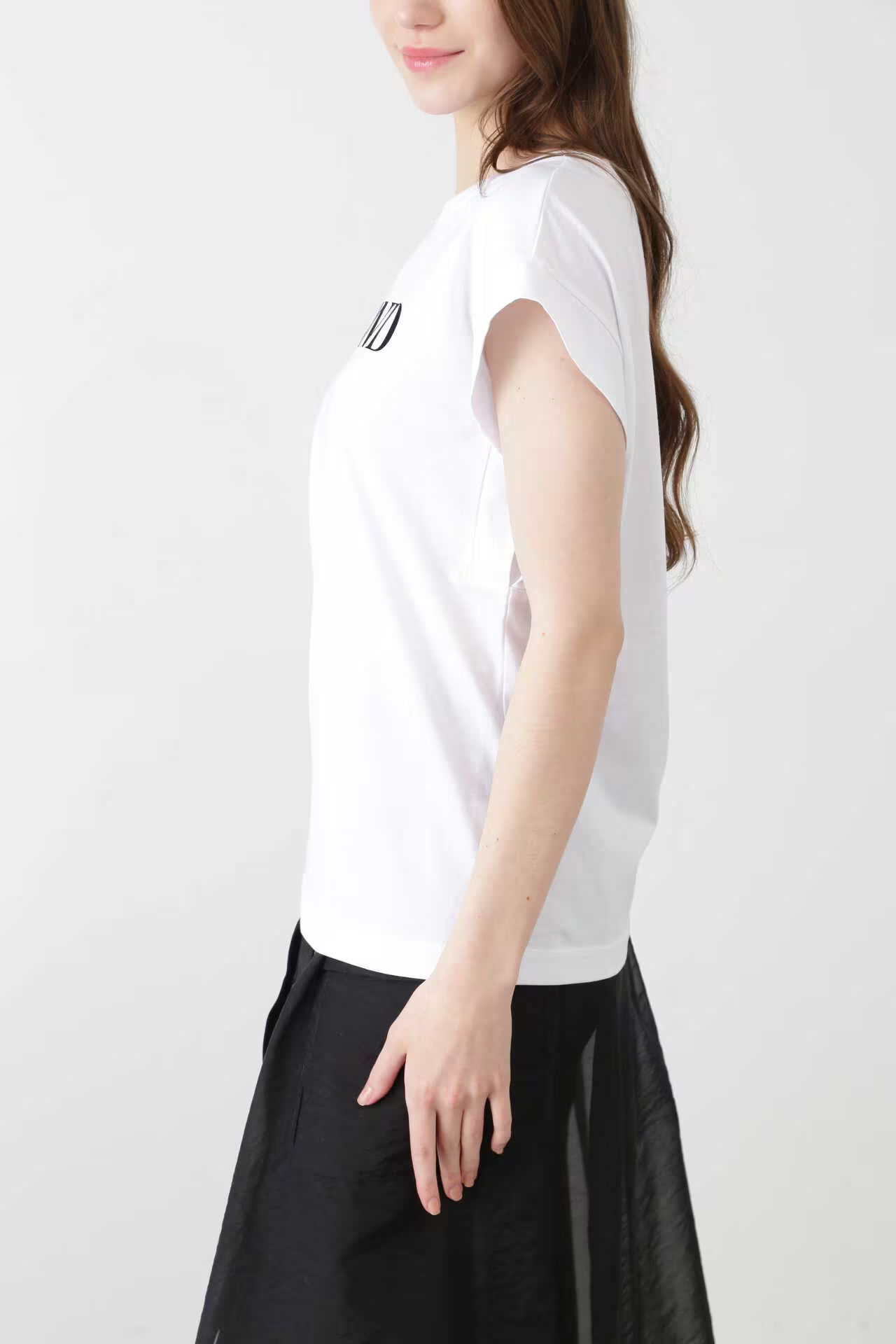 フレンチスリーブロゴTシャツ（ホワイト）綿100% / ストレッチ / ウォッシャブル / 日本製