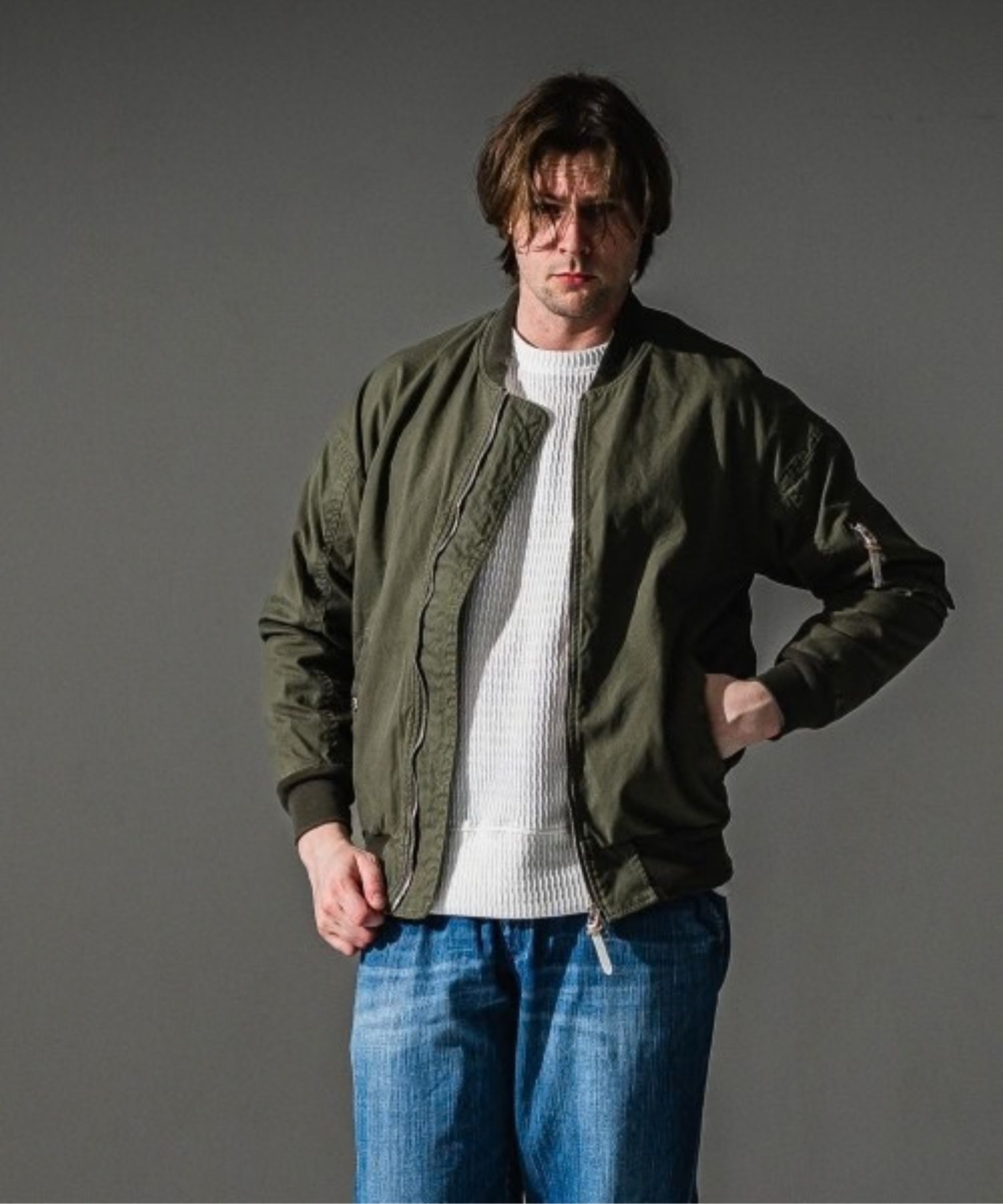 David JACKET (VKHAKI) コットン / ドロップショルダー/ 袖にシガレ ットポケット付/ ヴィンテージ加工 / RC41-JK-003