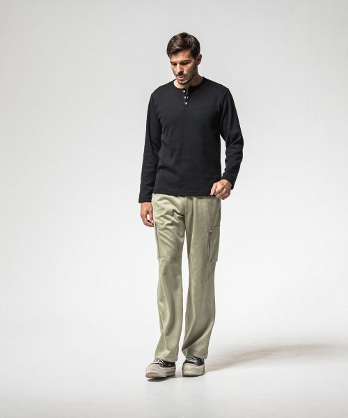 velours fleece thermal HENRY (BLACK ) ポリエステル / 裏起毛 / コンチョボタン / 暖かい / RC38-C-003