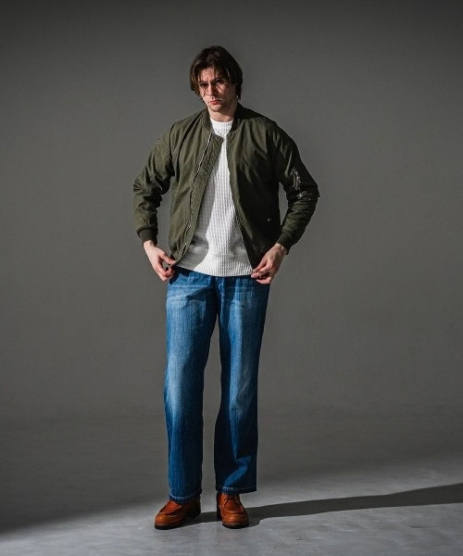 David JACKET (VKHAKI) コットン / ドロップショルダー/ 袖にシガレ ットポケット付/ ヴィンテージ加工 / RC41-JK-003