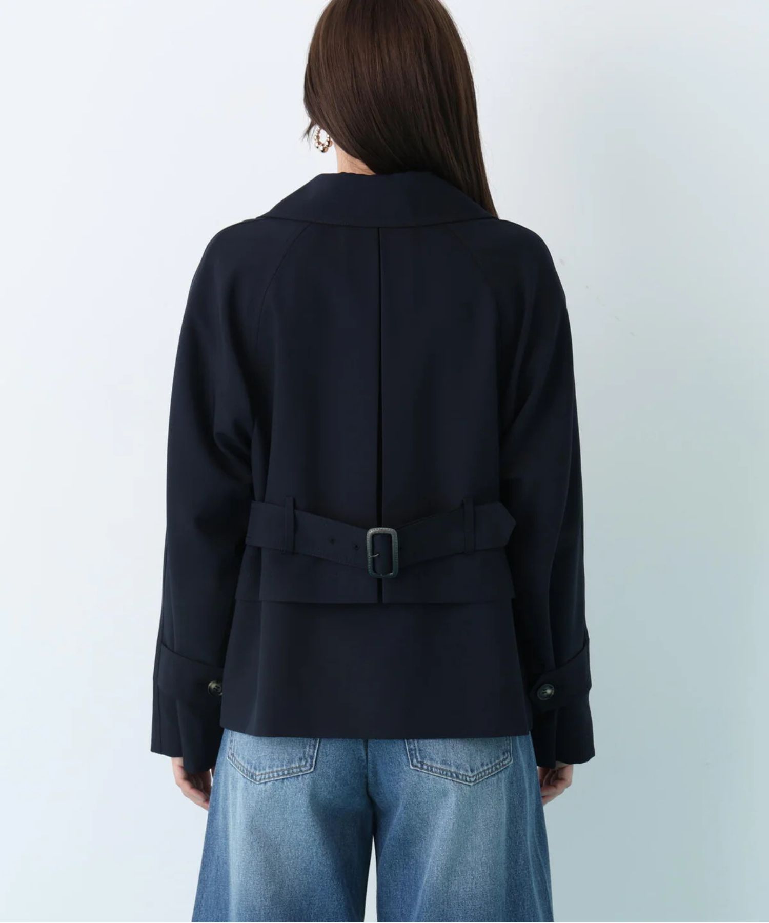 ソフトオックスショートトレンチコート(ネイビー)ポリエステル / ストレッチあり / 前釦あき / 前ポケット×2 / 0316151221