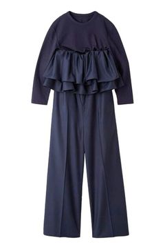 ラッフルベアオールインワンTシャツSET (ネイビー) ポリエステル 綿  / 胸回りゴム / テーパード/ 手洗い可 / 09WFO251067