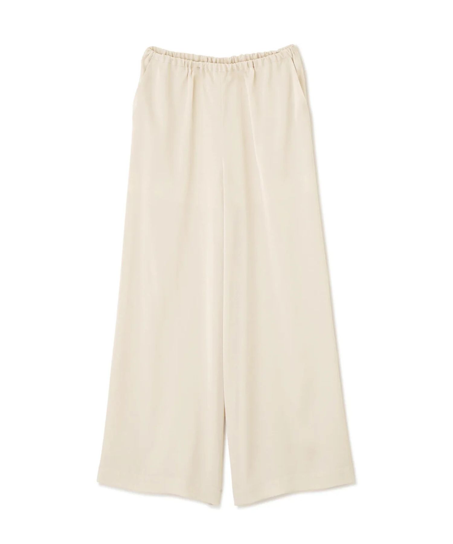 サテンワイドパンツ(エクリュ)ポリエステル / ストレッチ性あり / ショート丈裏地付き / 前ポケット×2 、後ろ飾りポケット×2 / ウエストゴム ＋共ヒモ / 0316130223