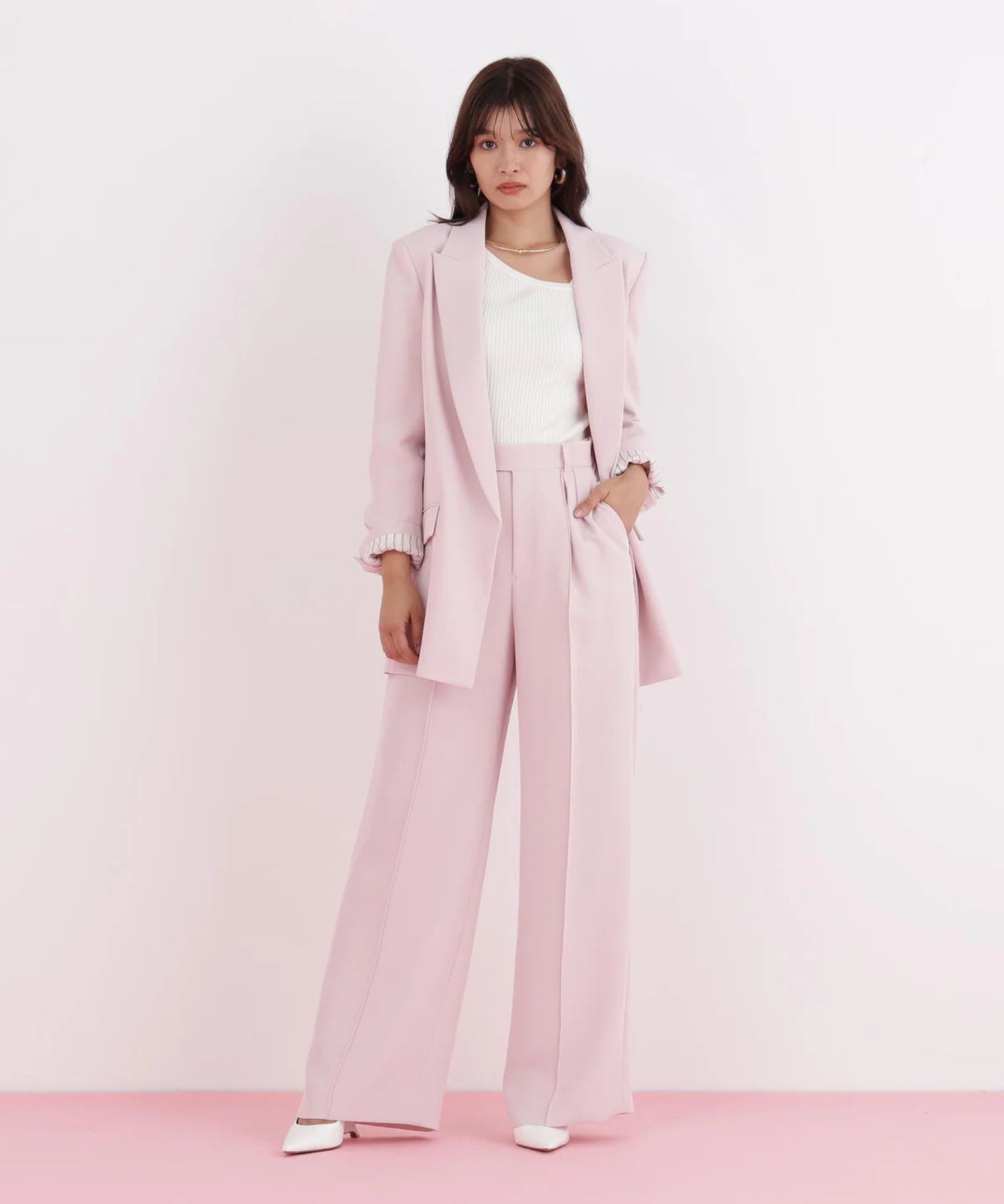 センターシームパンツ(フラミンゴピンク)ポリエステル/ ウエストゴム / 脚長効果 / ハイウエスト / ストレッチなし / 前ファスナーあき / 0316130104