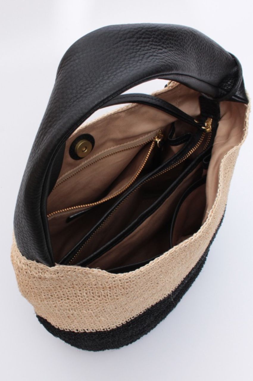 SANDRO / V-8034 / Natural（Black） / アバカ製 / ワンショルダーバッグ（ブラック）サンドロ / マグネット開閉 / ファスナーポケット有り / カゴバッグ【正規販売店】