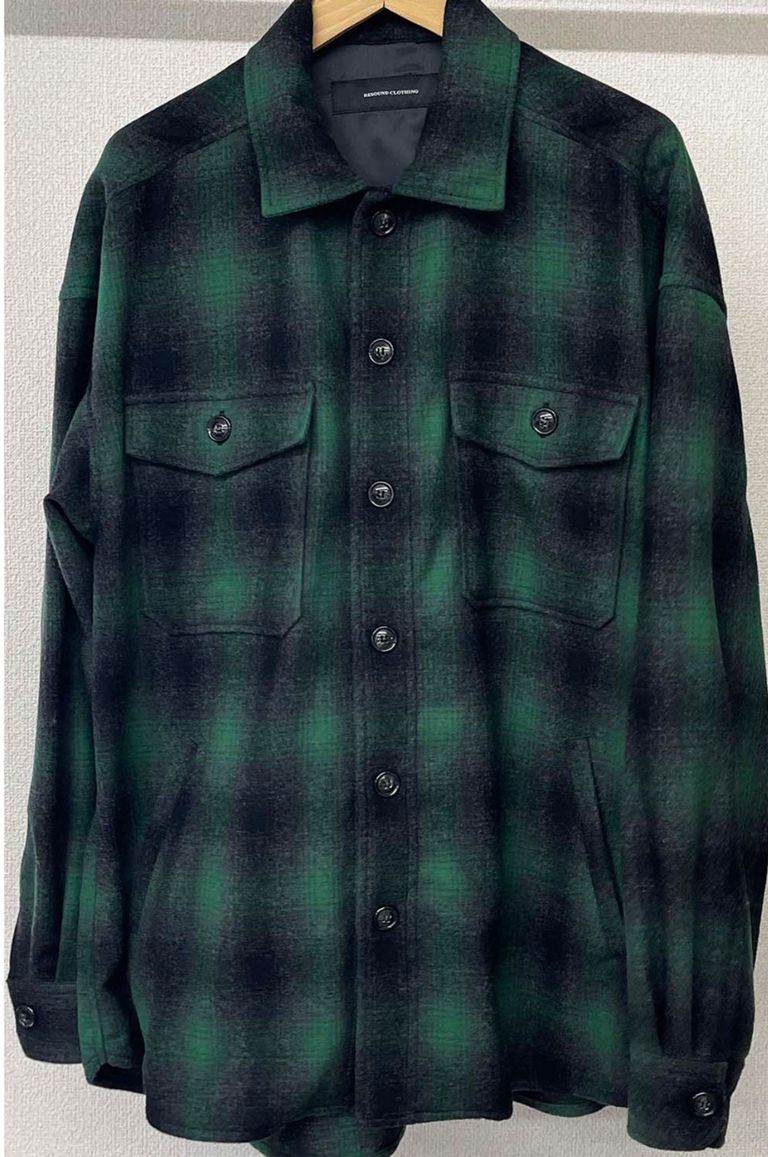 RESOUND CLOTHING - WOOLCHECK OVER CPO JK GREEN CHECK /ウールチェックオーバーサイズCPOジャケット  | LA FEMME