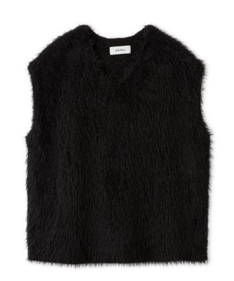 Vネックシャギーニットベスト ( BLK) ナイロン / 短めの着丈 / 伸縮性 / 軽い / 09WNV255124