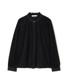ベルベットコンビギャザーブラウス(ブラック)ポリエステル / ウォッシャブル / ストレッチあり / 裏地無し / 前比翼釦あき / 0315210118