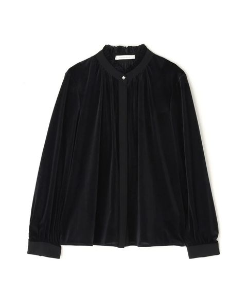 ベルベットコンビギャザーブラウス(ブラック)ポリエステル / ウォッシャブル / ストレッチあり / 裏地無し / 前比翼釦あき / 0315210118