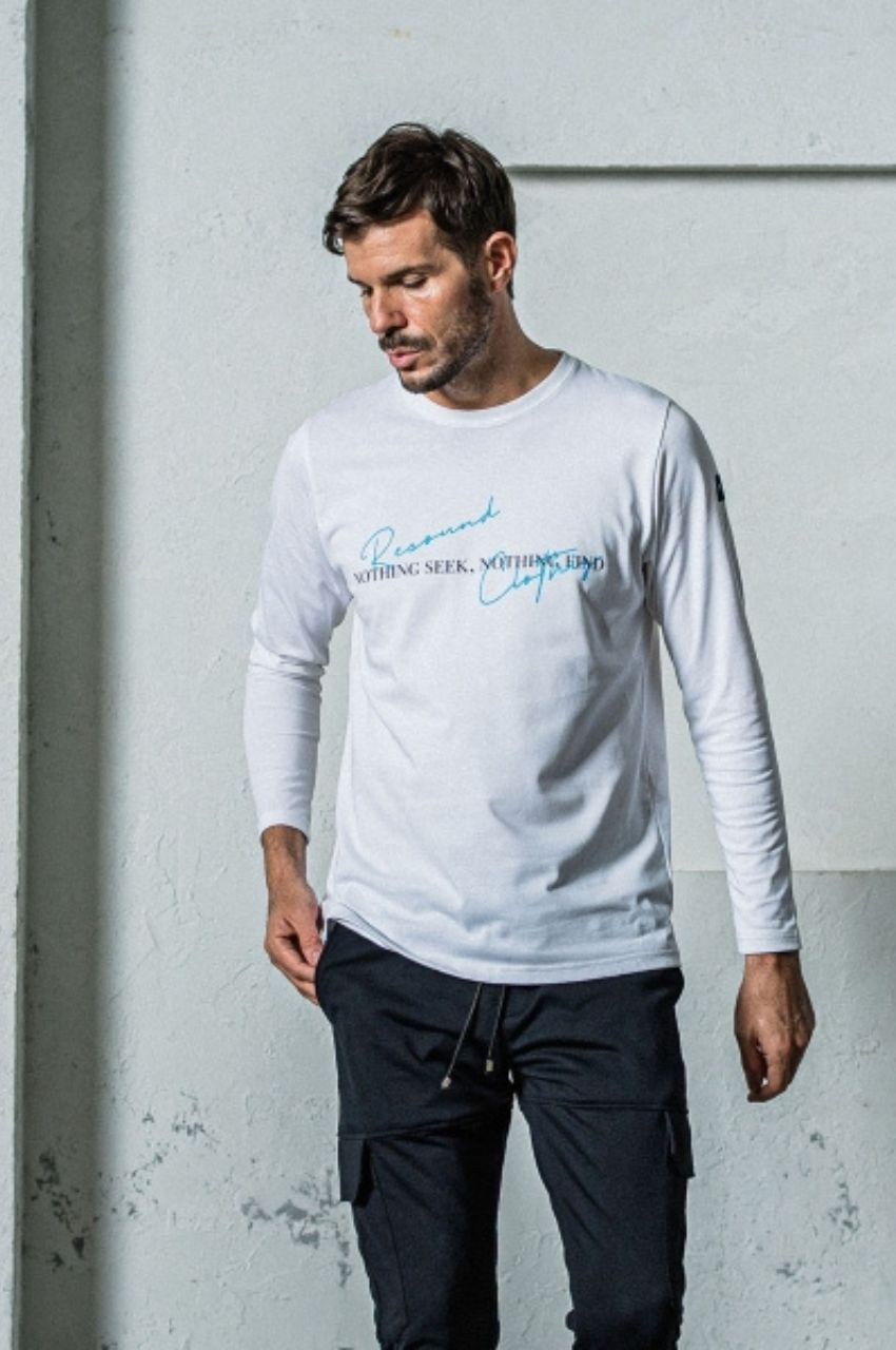 NSNF longsleave Tee ( ホワイト) コットン / フロントロゴ / 袖細め / ボックスシルエット / UV / RC35-T-009