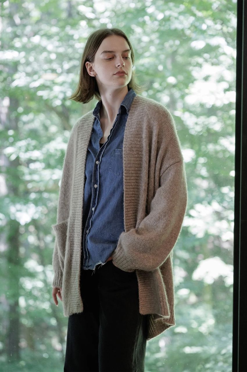 Alpaca wool cardigan  ( BEIGE ) アルパカ / ポケット付き / 静電気防止加工 / ルーズシルエット / CT24319