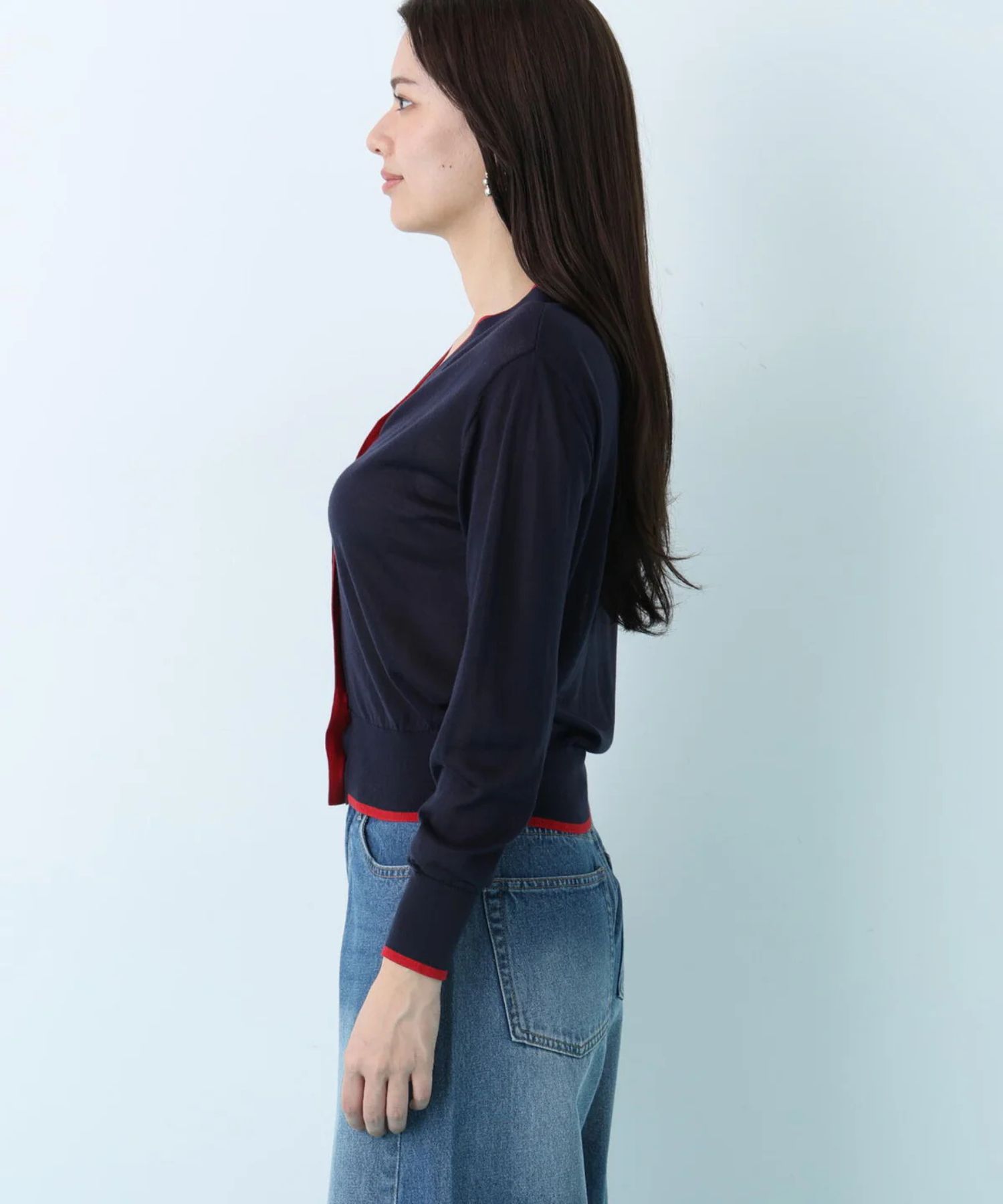 Vネックパレットニットカーディガン(ネイビー)再生繊維 / ウォッシャブル / 手洗い可 / ストレッチあり / 前釦開き / 裏地無し / 0316175211