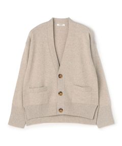 NZ LAMBS Vネックカーディガン ( ライトベージュ系 ) ウール / ドロップショルダー / 伸縮性有り / 柔らかい / 12-02-54-02205