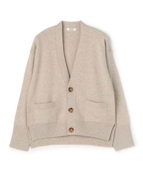 NZ LAMBS Vネックカーディガン ( ライトベージュ系 ) ウール / ドロップショルダー / 伸縮性有り / 柔らかい / 12-02-54-02205