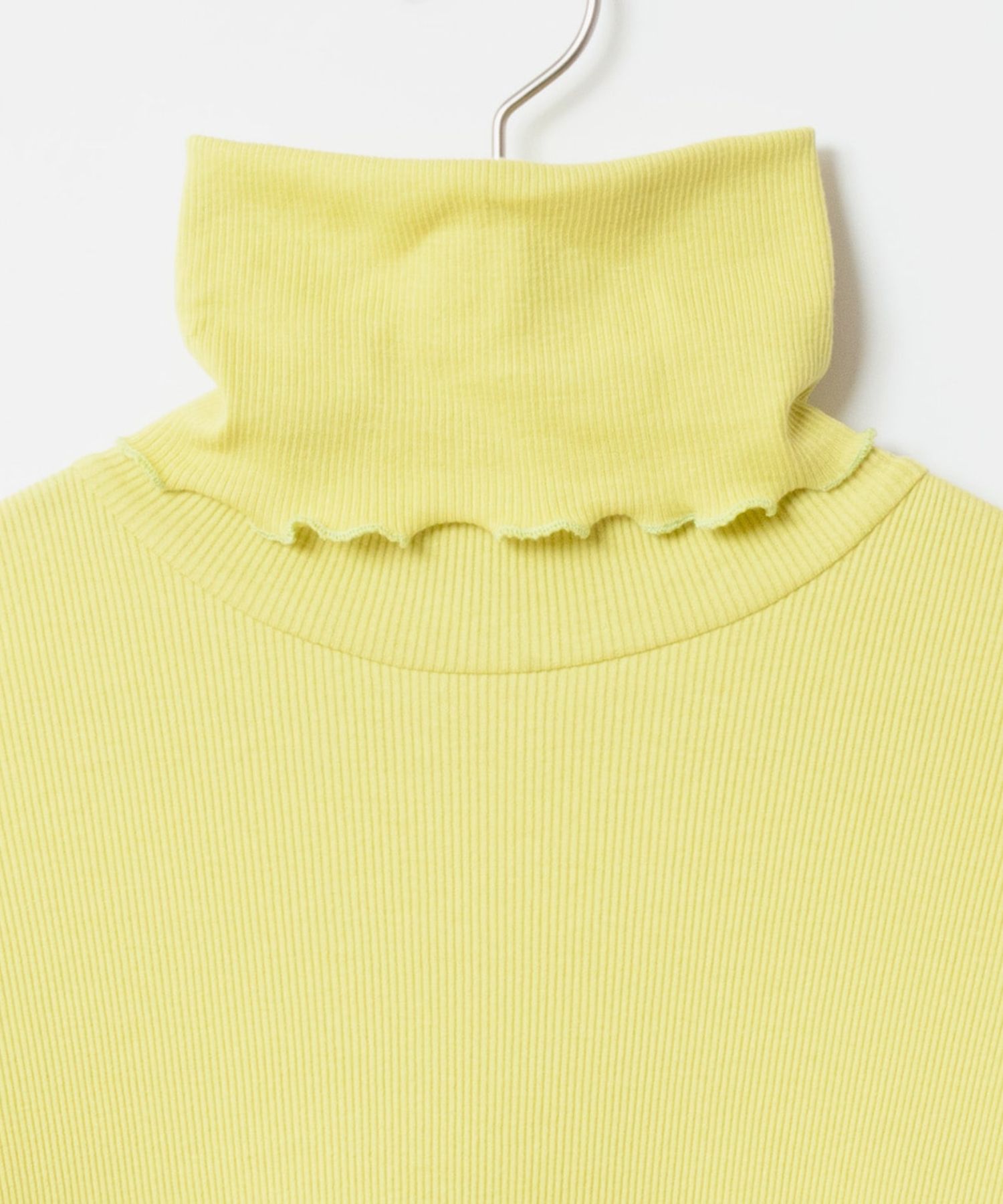 [Harriss × Keiko Okamoto] Cut-rib long turtleneck sweater ( Lemon Yellow )綿 / ロングタートルネック / メローロック / 手洗可 / OK252-45231