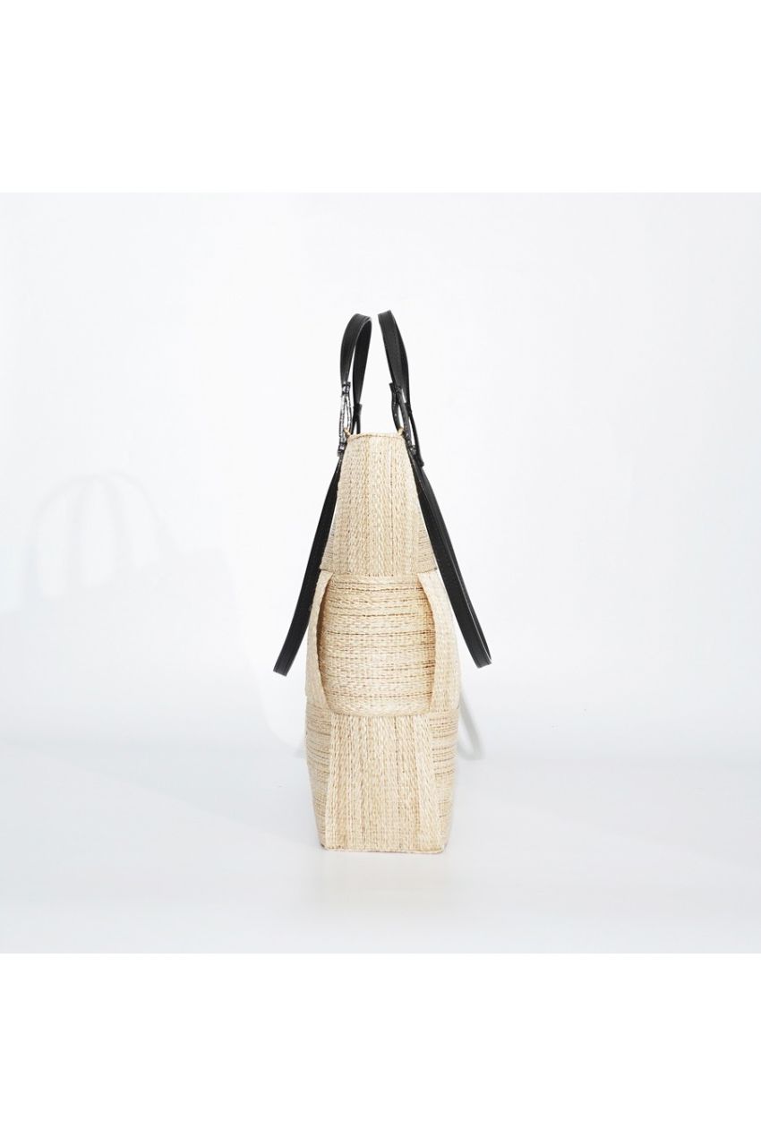 MIRO / V-8712 / Natural（Black）アバカ / 牛革 / トートバッグ（ナチュラル / ブラック）ミロ / マグネット開閉 / 内側キャンバス地 / 天然素材 / A4サイズ【正規販売店】