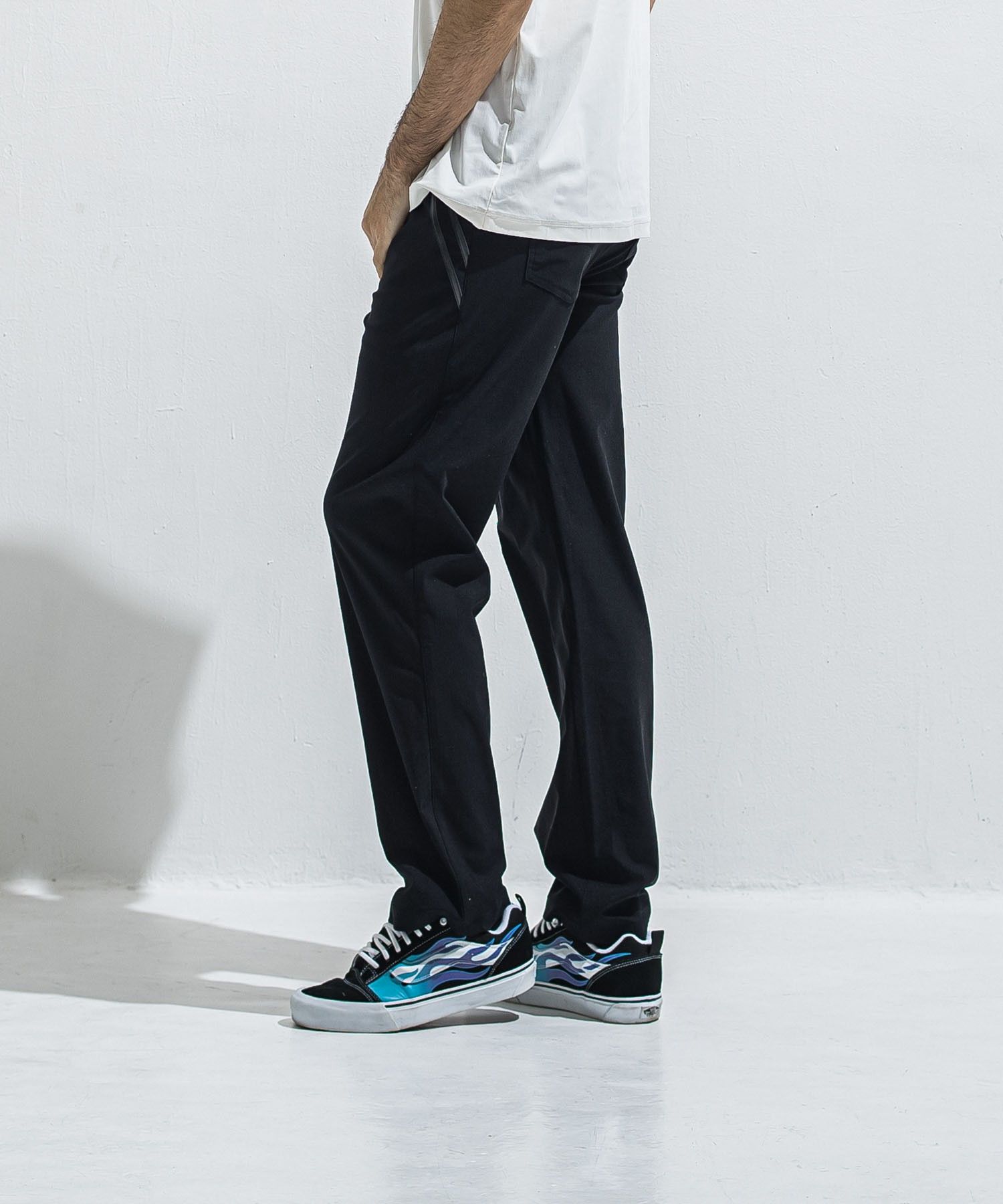 EDGE NYLON SEMI WIDE PT(BKBK) ナイロン/ 360°ストレッチ/ 5ポケット / エコレザーライン / 手洗可 /  RC40-ST-014WT