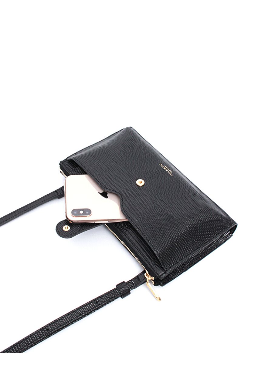 リザード型押しレザー 横型スマートフォンポシェット / 本革