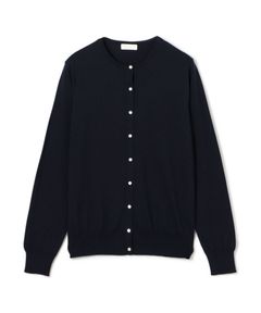ハイゲージコットン クルーネックカーディガン ( ネイビー ) 綿  /フロントボタン / 柔らかい / 手洗可 / 11-02-52-02106