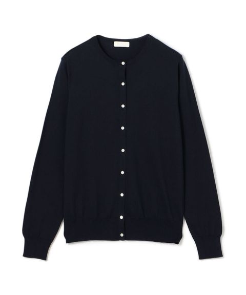 ハイゲージコットン クルーネックカーディガン ( ネイビー ) 綿  /フロントボタン / 柔らかい / 手洗可 / 11-02-52-02106