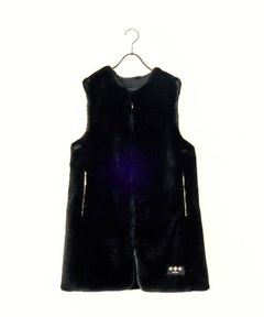 【2025AW 予約】POLLINA ノーカラーエコファーベスト (black) ポリエステル / ジップアップ / アームホールは広め / ラビットファー調 / LJXA0362033588