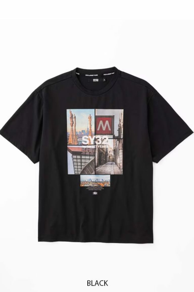 SY32 by SWEET YEARS - LANDSCAPE PHOTO TEE ( BLACK) コットン