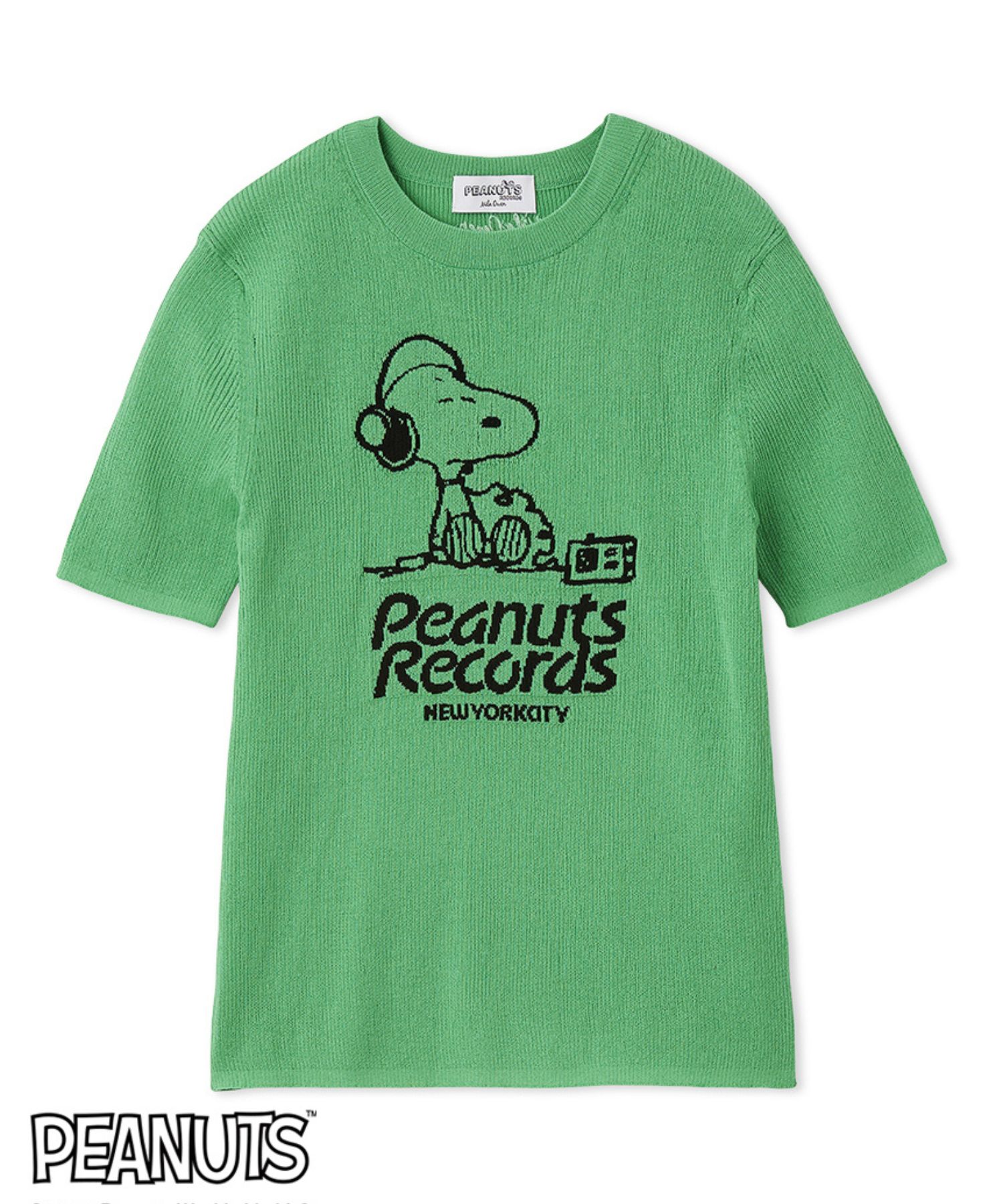 【PEANUTS RECORDS】スヌーピージャガードリブニット (GRN) 綿 / 伸縮性有り / 軽量 / 手洗可 /  09WNT261026