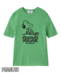 【PEANUTS RECORDS】スヌーピージャガードリブニット (GRN) 綿 / 伸縮性有り / 軽量 / 手洗可 /  09WNT261026