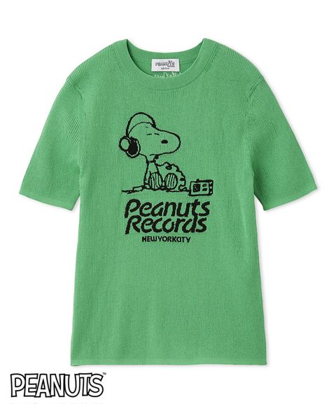 【PEANUTS RECORDS】スヌーピージャガードリブニット (GRN) 綿 / 伸縮性有り / 軽量 / 手洗可 /  09WNT261026