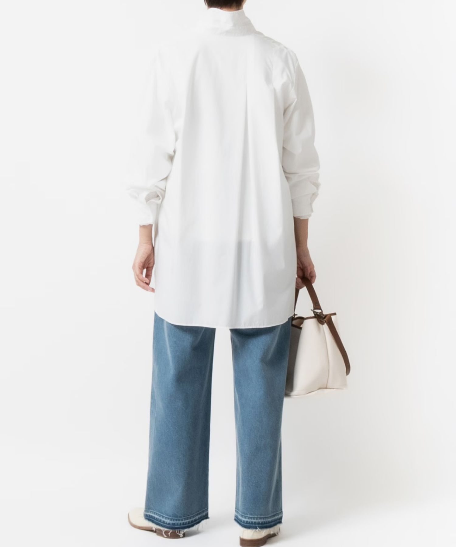 Pleated Shirt (オフホワイト()  セルロース /  ステンカラー/ タック / 吸湿速乾性 / 手洗可 / FS262-03007