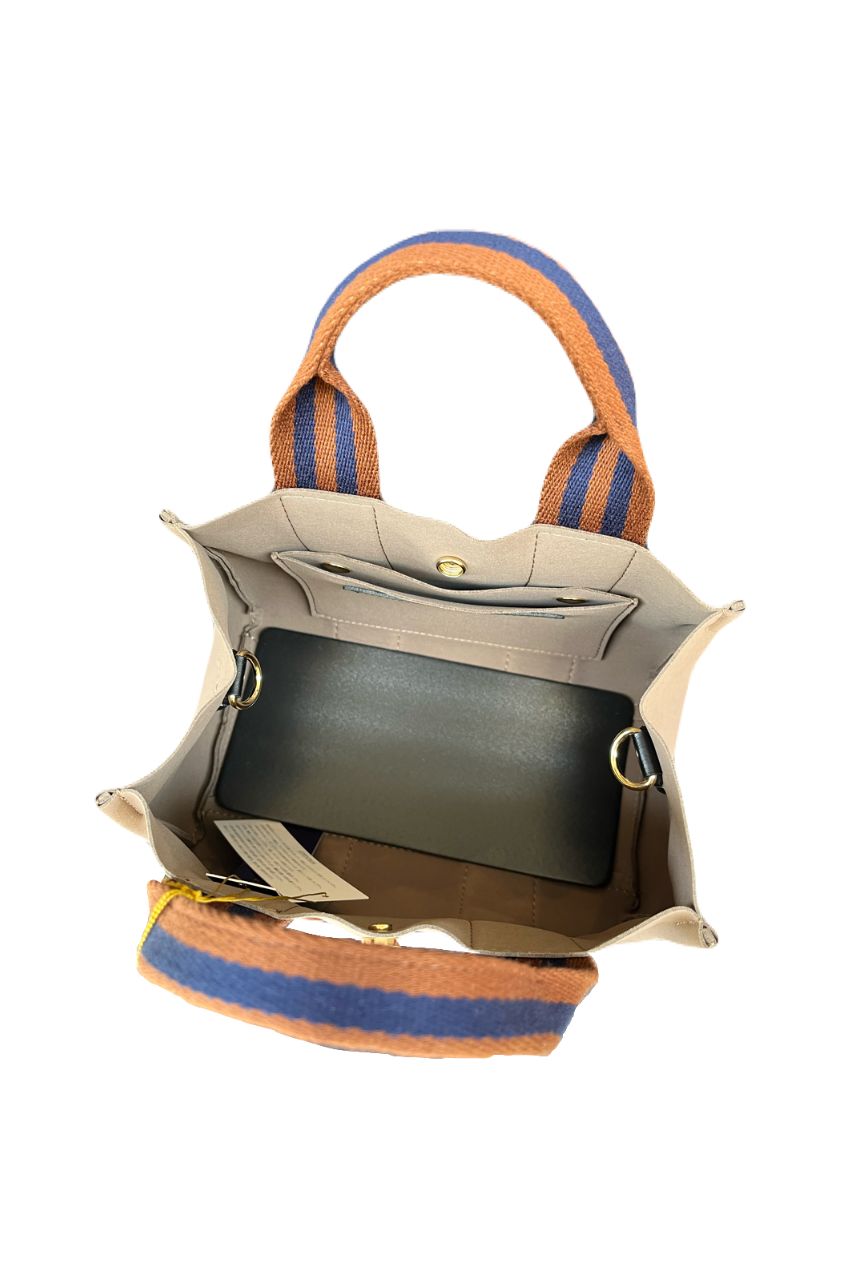 GINO / V-2222 / Taupe（Brown × Navy）マイクロファイバースエードトートバッグ / Sサイズ / ジーノ（トープ / ブラウン / ネイビー）ナイロン / ポリウレタン / スナップボタン開閉【正規販売店】