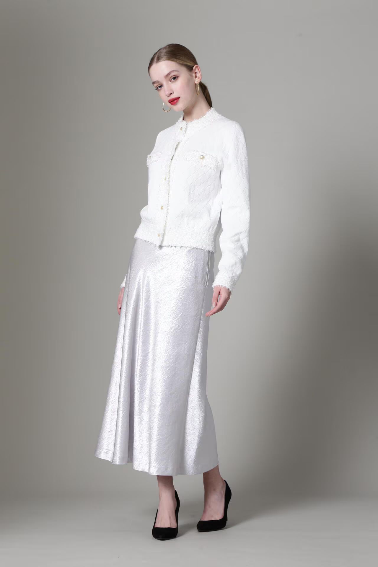 [URBAN PRECIOUS] サテンマーメイドスカート (シルバー) / ポリエステル 100% / ストレッチ / 0315120115