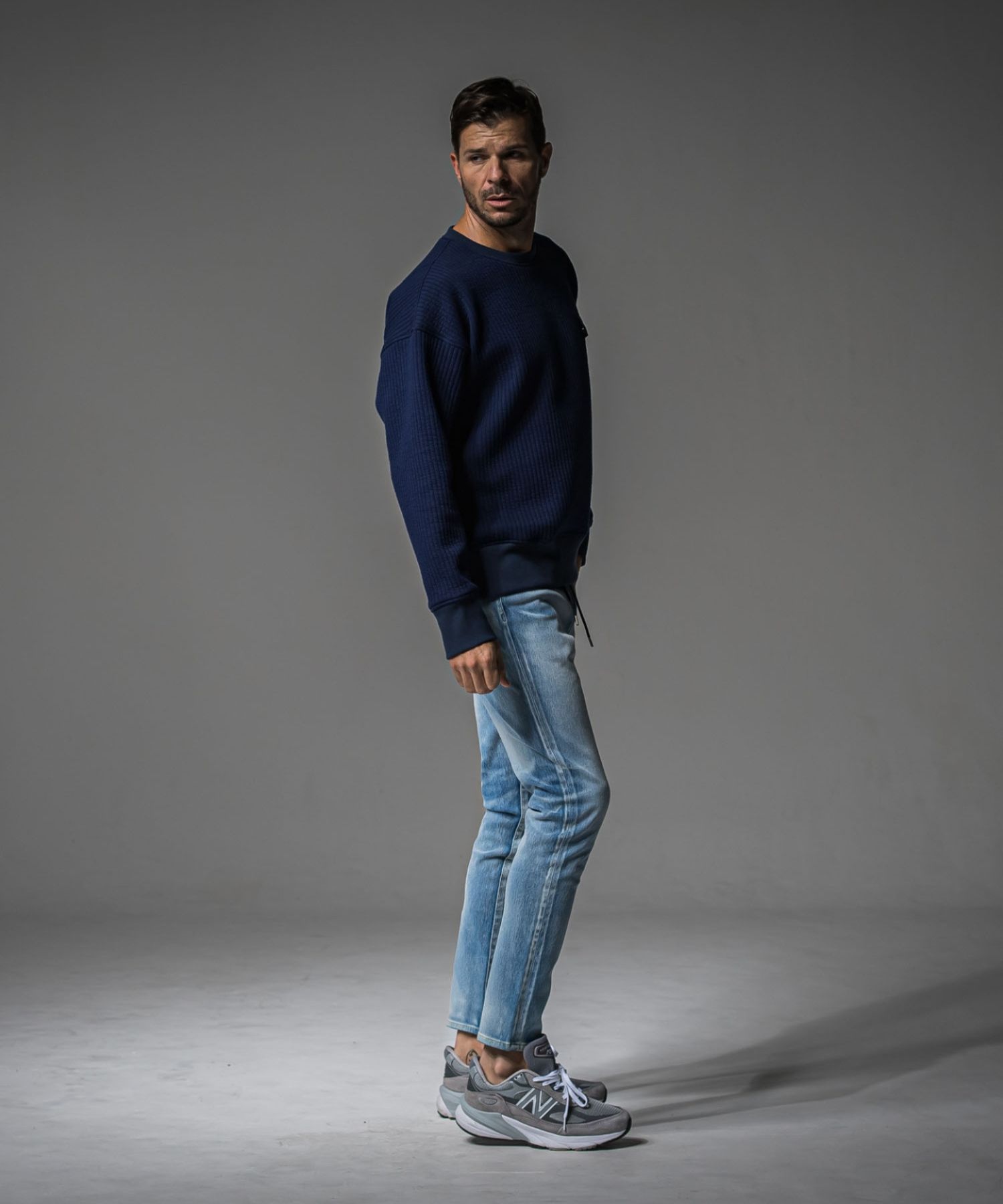 Stripe quilting drop trainer (NAVY) コットン /   ストレッチスウェット / 胸ポケットサテン / キルティング / RC37-C-003