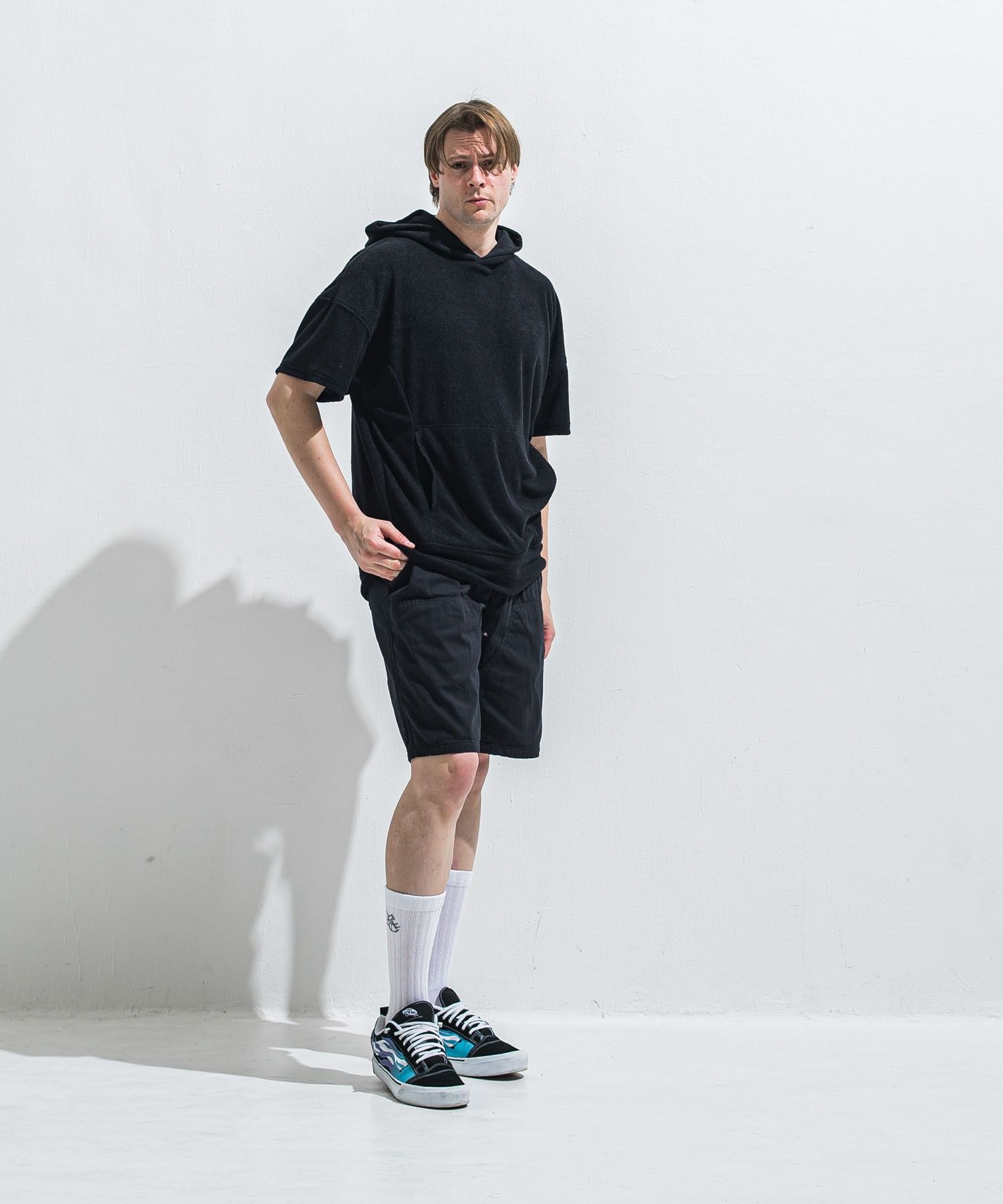 PILE HALF HOODIE (BLACK) コットン / オーバーサイズ / ドロップショルダー / 手洗可 / RC40-C-003