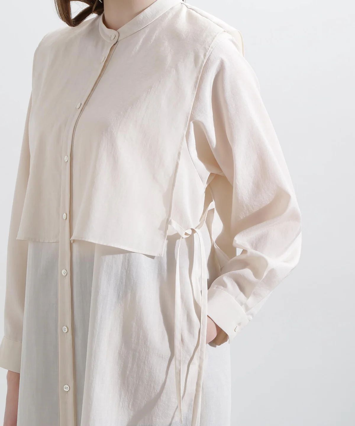 レイヤードシャツワンピース (ベージュ) / ポリエステル 100% / ウォッシャブル / 0315140305