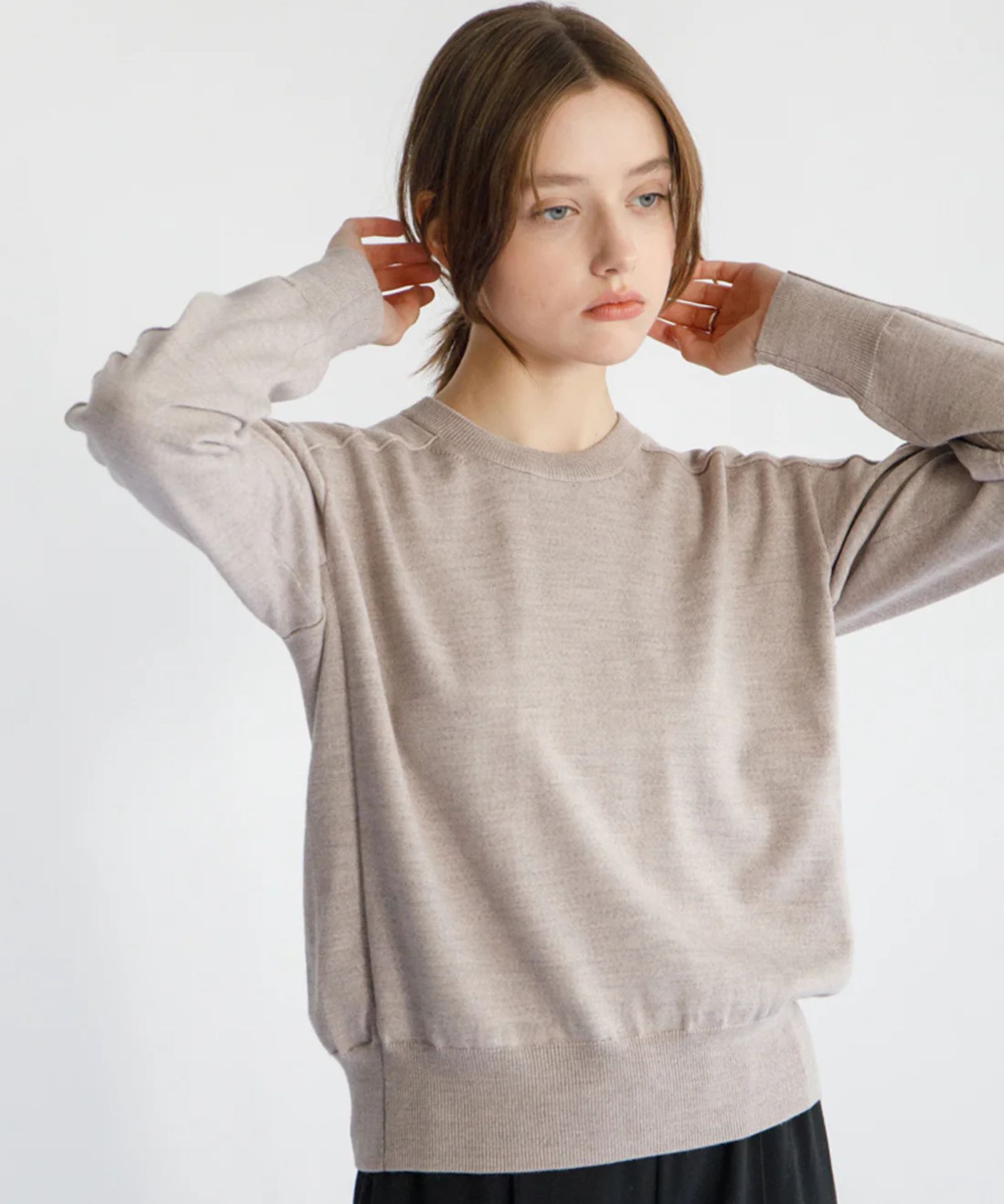 Re Stock Rws wool crew neck pullover (BEIGE) ウール/ 静電気防止 加工 / クルーネック  / 手洗可 / CT22391