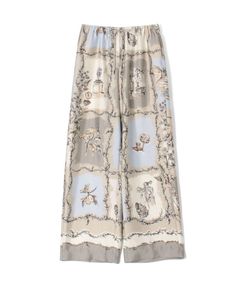 ローマプリント ドローストリングパンツ( ライトベージュ系) ポリエステル / ウエストゴム / ストレートシルエット / 裏地無し / 手洗可 / 13-04-62-04252