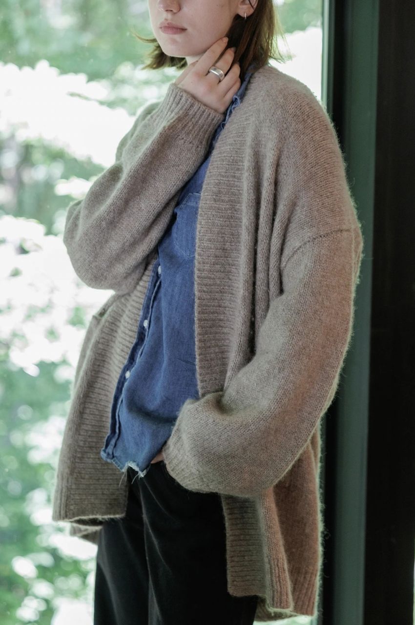 Alpaca wool cardigan  ( BEIGE ) アルパカ / ポケット付き / 静電気防止加工 / ルーズシルエット / CT24319