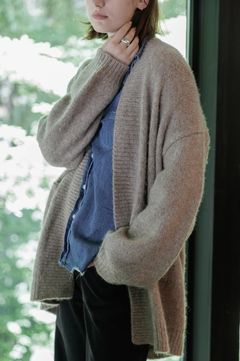 Alpaca wool cardigan  ( BEIGE ) アルパカ / ポケット付き / 静電気防止加工 / ルーズシルエット / CT24319