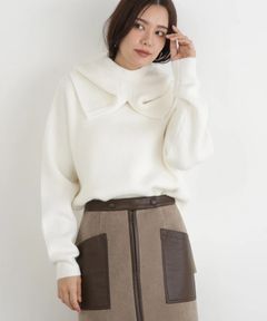 フードスヌード付きニットプルオーバー(ホワイト)アクリル / ストレッチあり / かぶって着用 / スヌード付き/ 0316170131