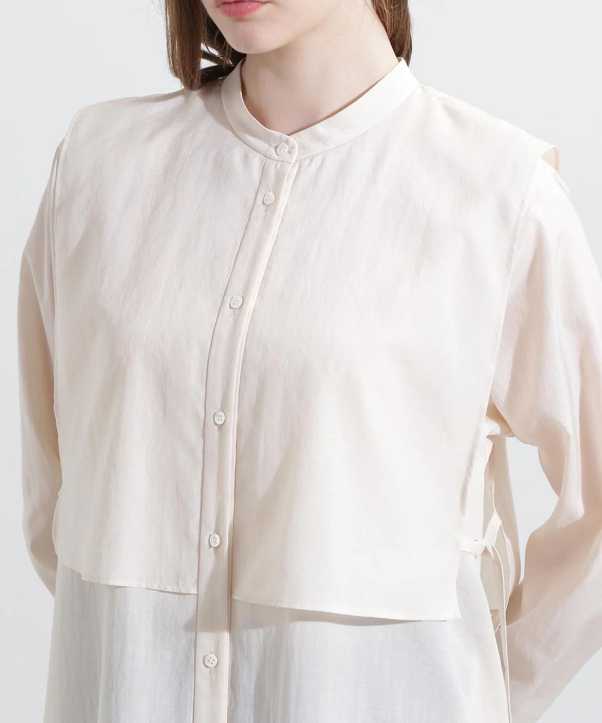 レイヤードシャツワンピース (ベージュ) / ポリエステル 100% / ウォッシャブル / 0315140305