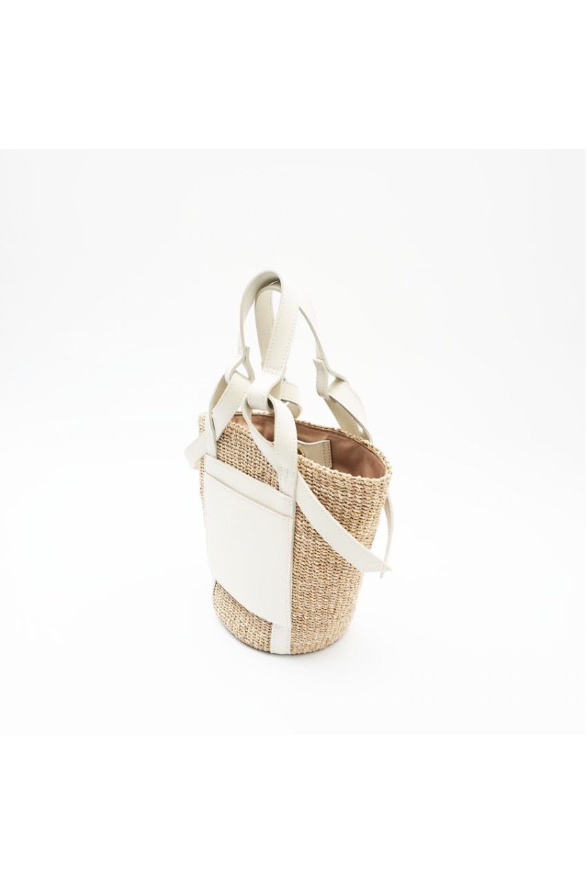 MIRO / V-8593 / Natural × Off white（Black） アバカ / 牛床革 / イタリアンレザー / ハンドバッグ（ナチュラル / オフホワイト）ミロ / マグネット開閉 / カゴバッグ【正規販売店】