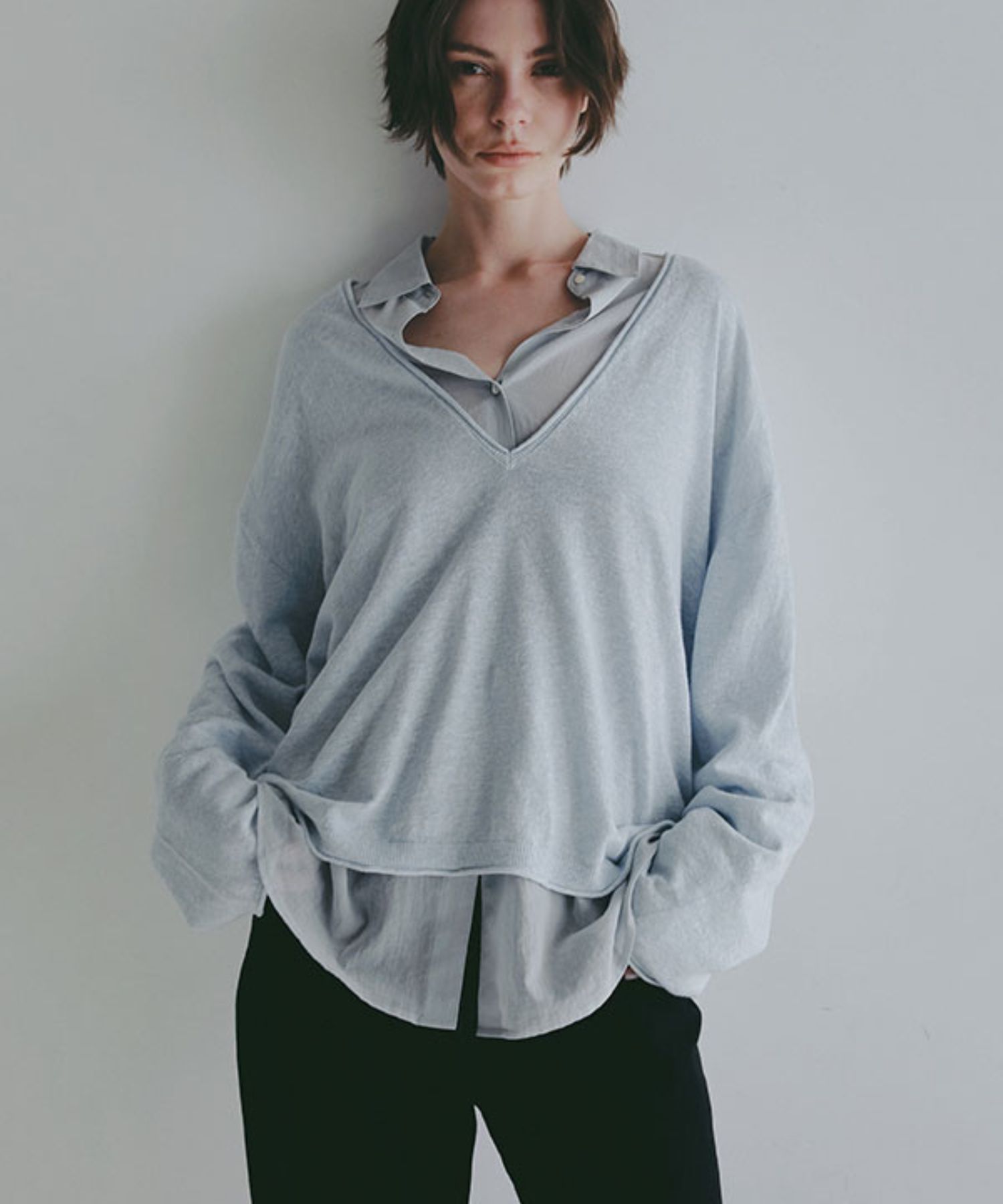 シアーコットンシャツ(ブルー)綿100% / シアー素材 / 手洗い可 / 1226210063